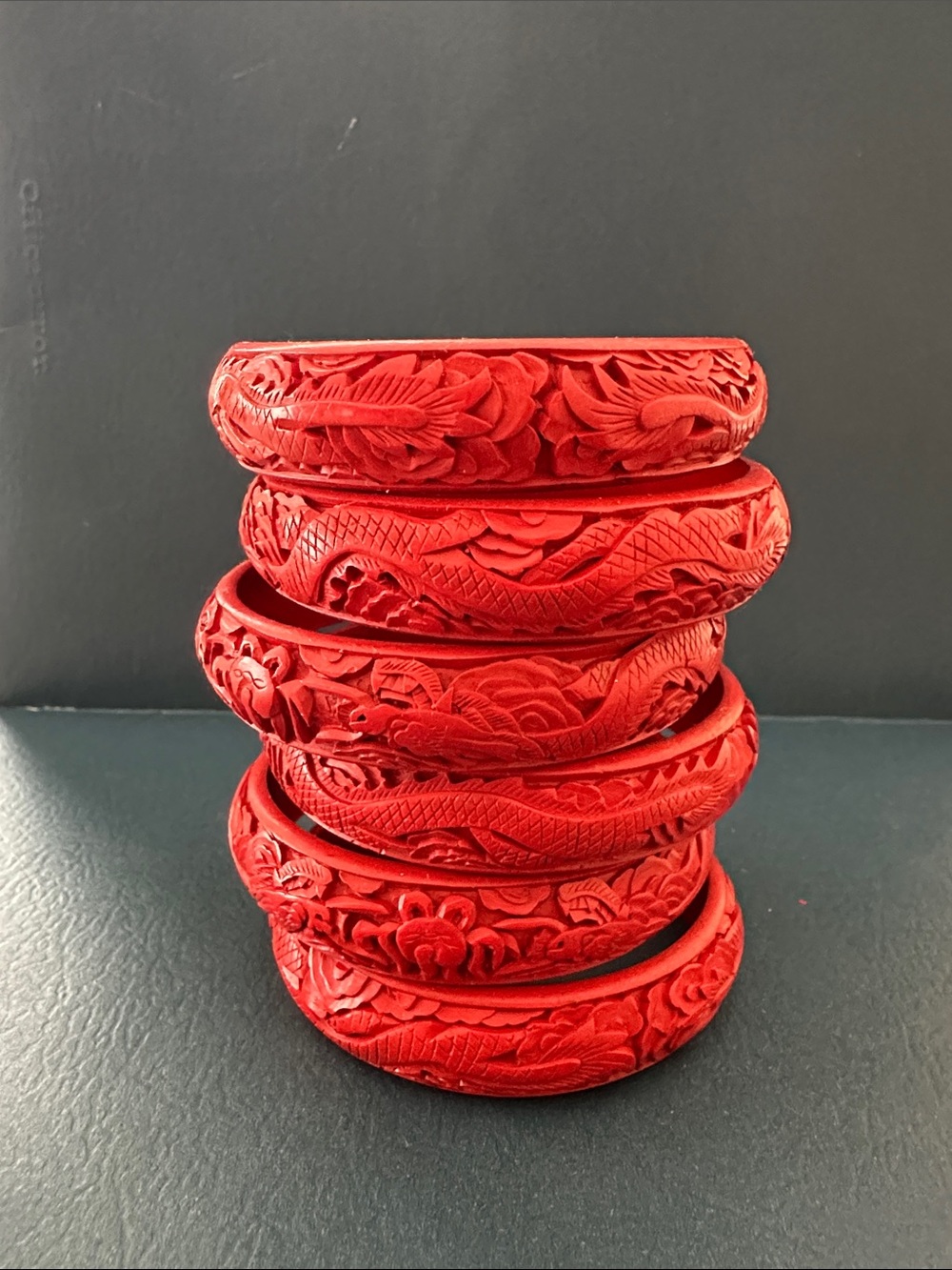 CLEARANCE 💕 Vintage Hand Carved Dragon Cinnabar Bracelets Bundle